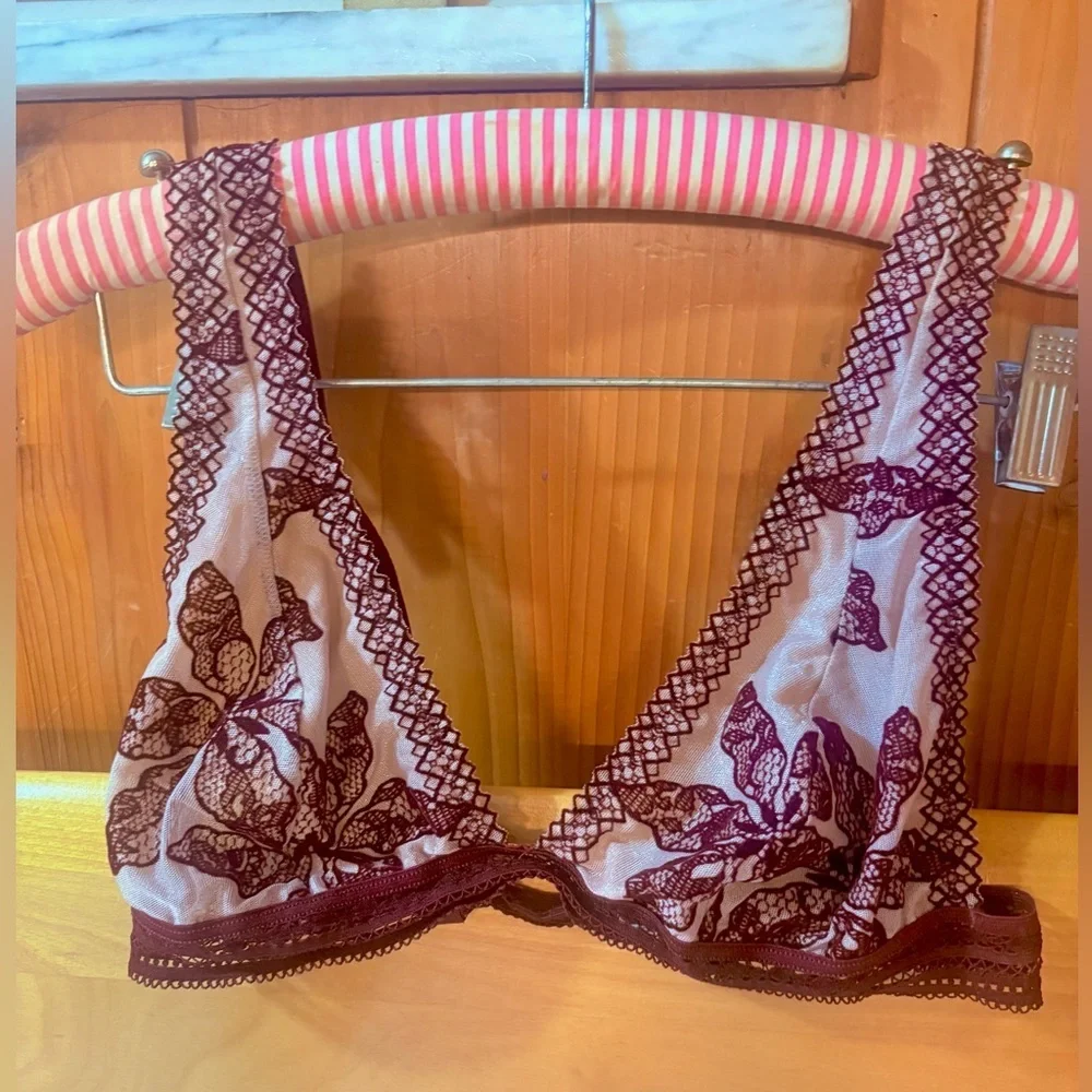 Free People Alia Bralette Bordeaux Combo Lace Medium